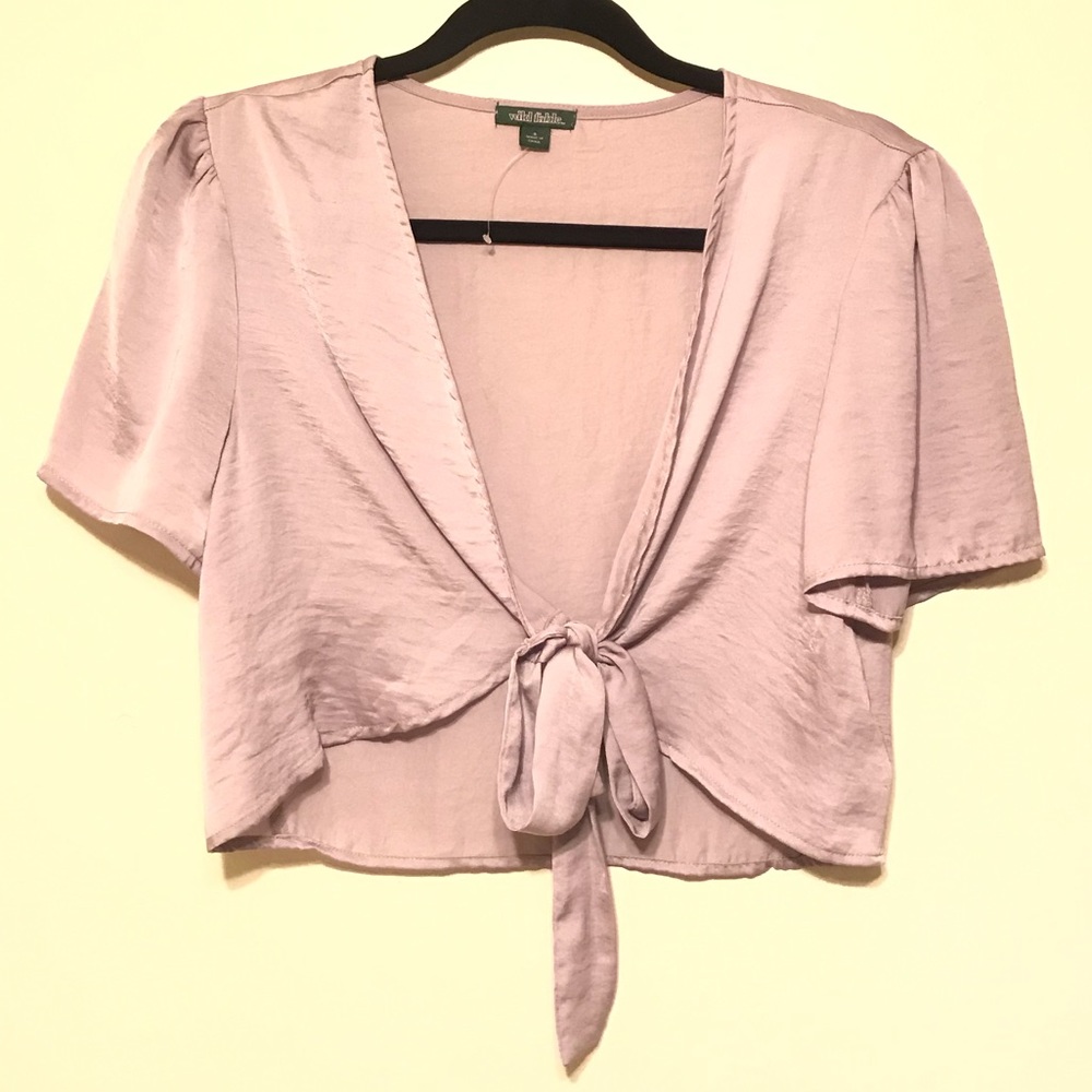Cropped Tie-Front Silk Blouse